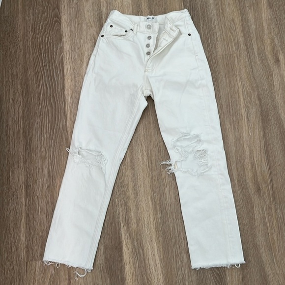 Agolde White Ripped Cropped Jeans - Picture 1 of 3
